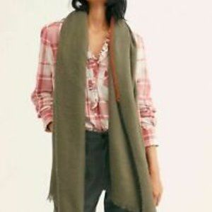 NEW Free People Sage Frayed Blanket Wrap Scarf